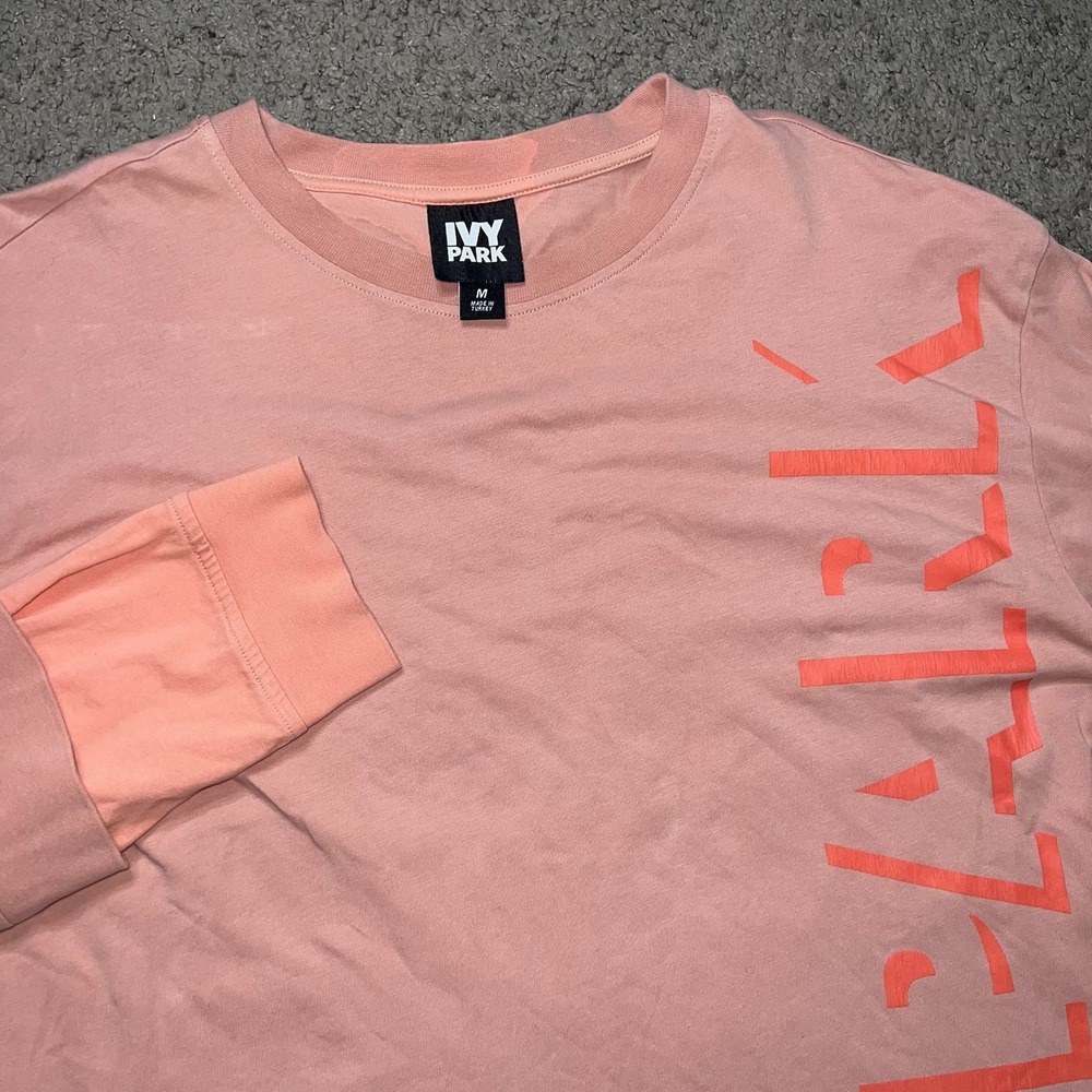 Ivy Park Oversized Long‎ Sleeve Layered Sleeve T-Shirt Shadow Logo Pink Size M